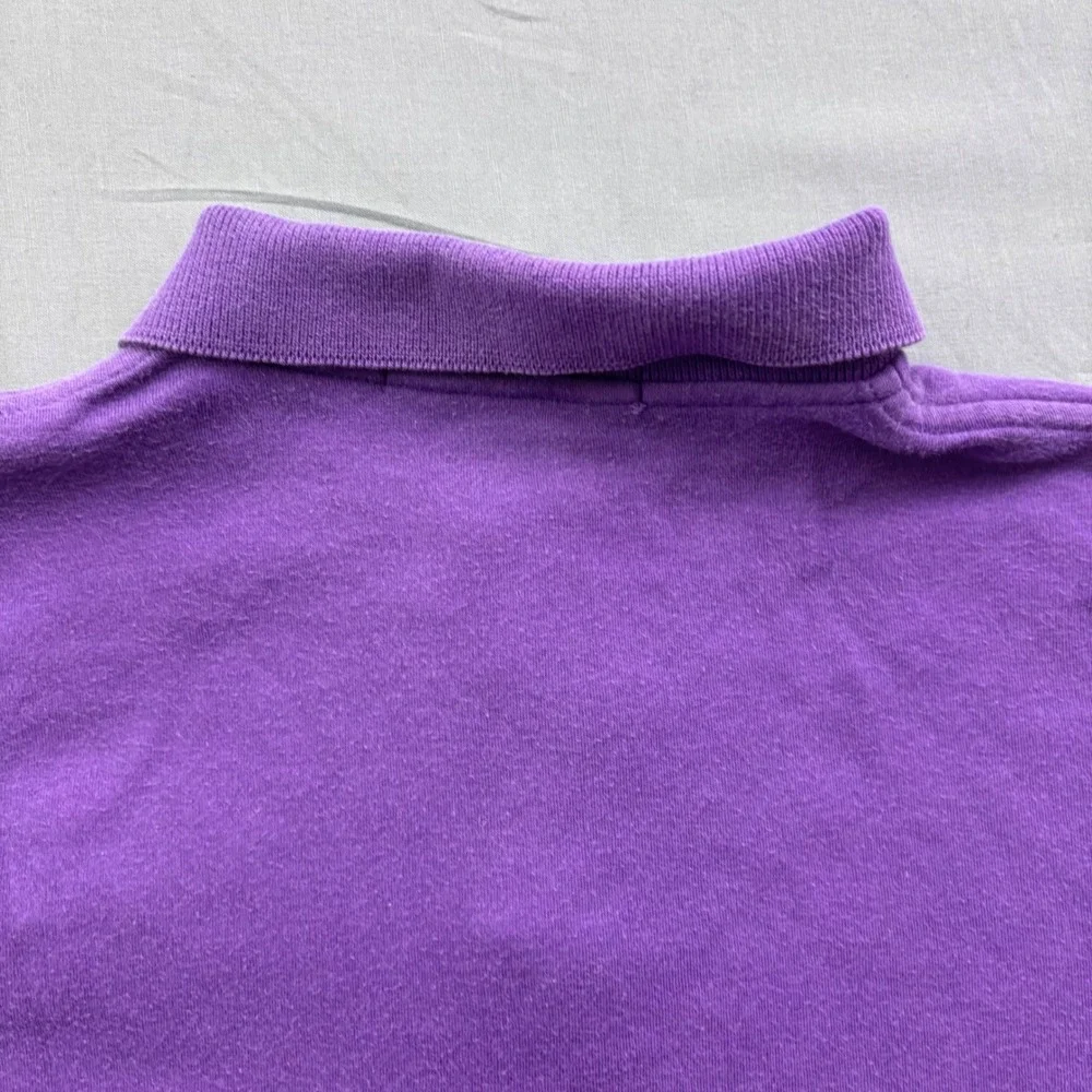 Ralph Lauren Mens Polo Shirt Large Purple Short Sleeve Cotton Pique Distressed